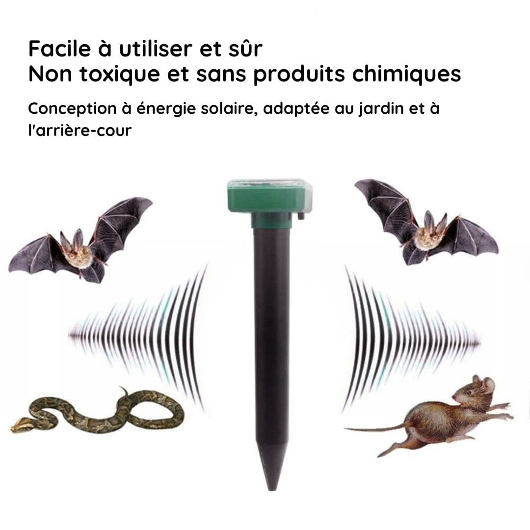 Appareil à Ultrasons Anti Taupes, Rats et serpent - Recharge Solaire