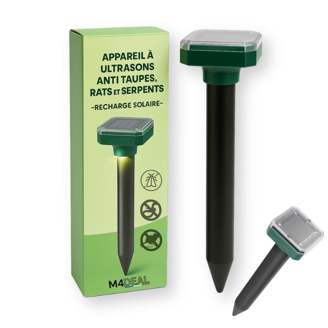 Appareil à Ultrasons Anti Taupes, Rats et serpent - Recharge Solaire