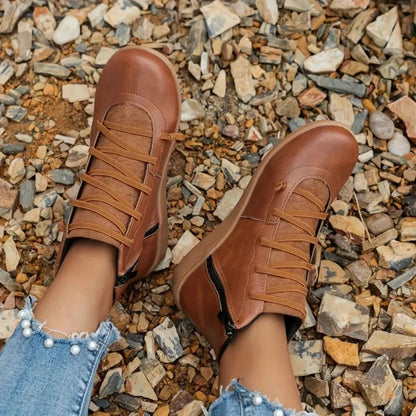 Chaussures Orthopédiques en Cuir à Lacets - Bottines pour Pieds Larges