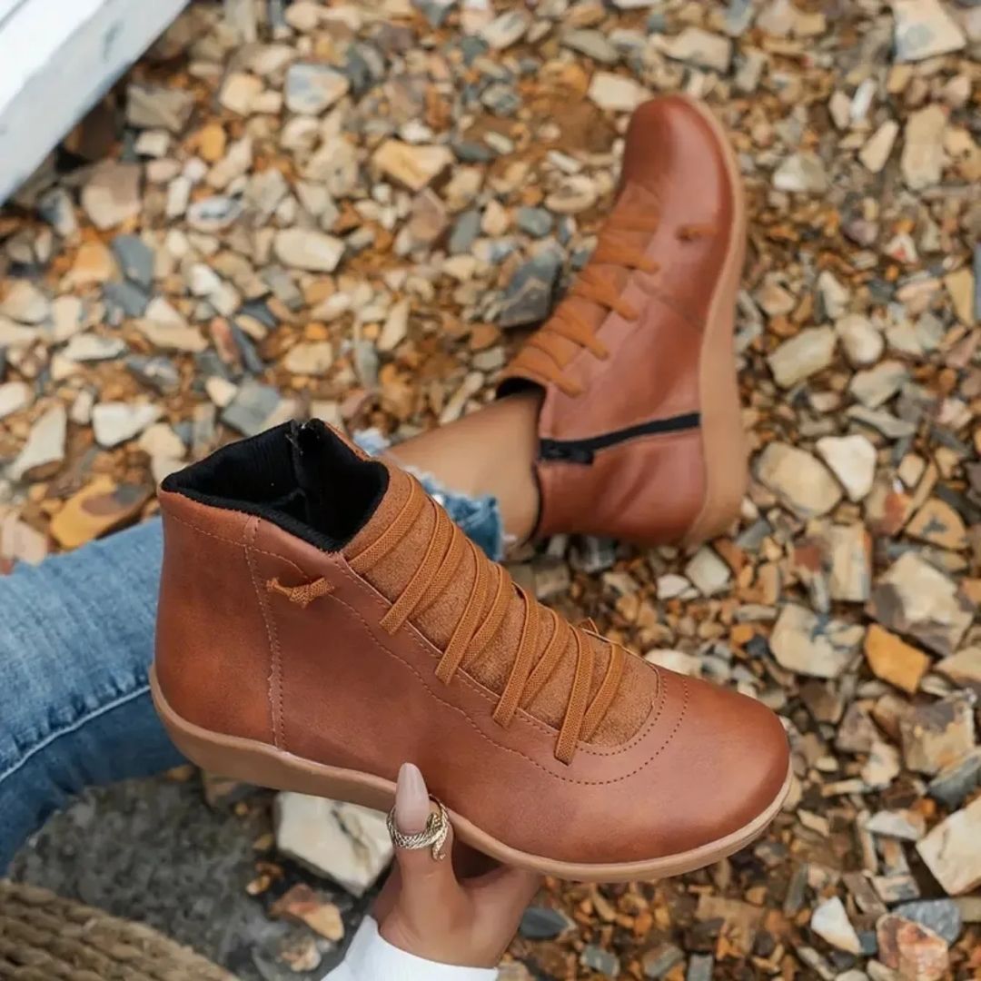 Chaussures Orthopédiques en Cuir à Lacets - Bottines pour Pieds Larges
