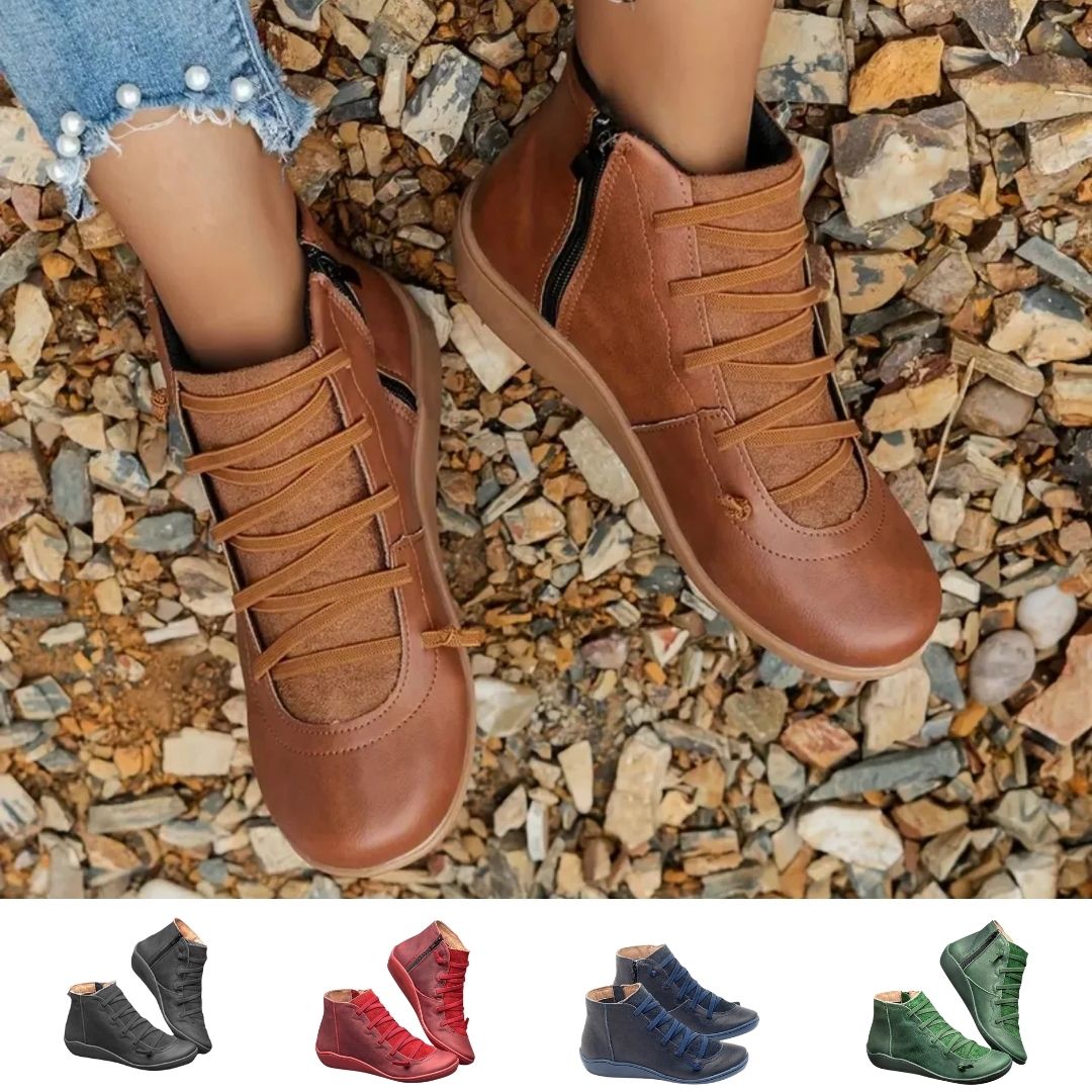 Chaussures Orthopédiques en Cuir à Lacets - Bottines pour Pieds Larges