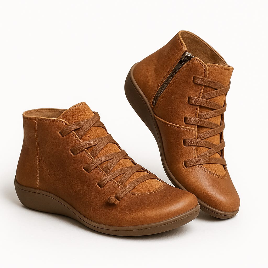 Chaussures Orthopédiques en Cuir à Lacets - Bottines pour Pieds Larges