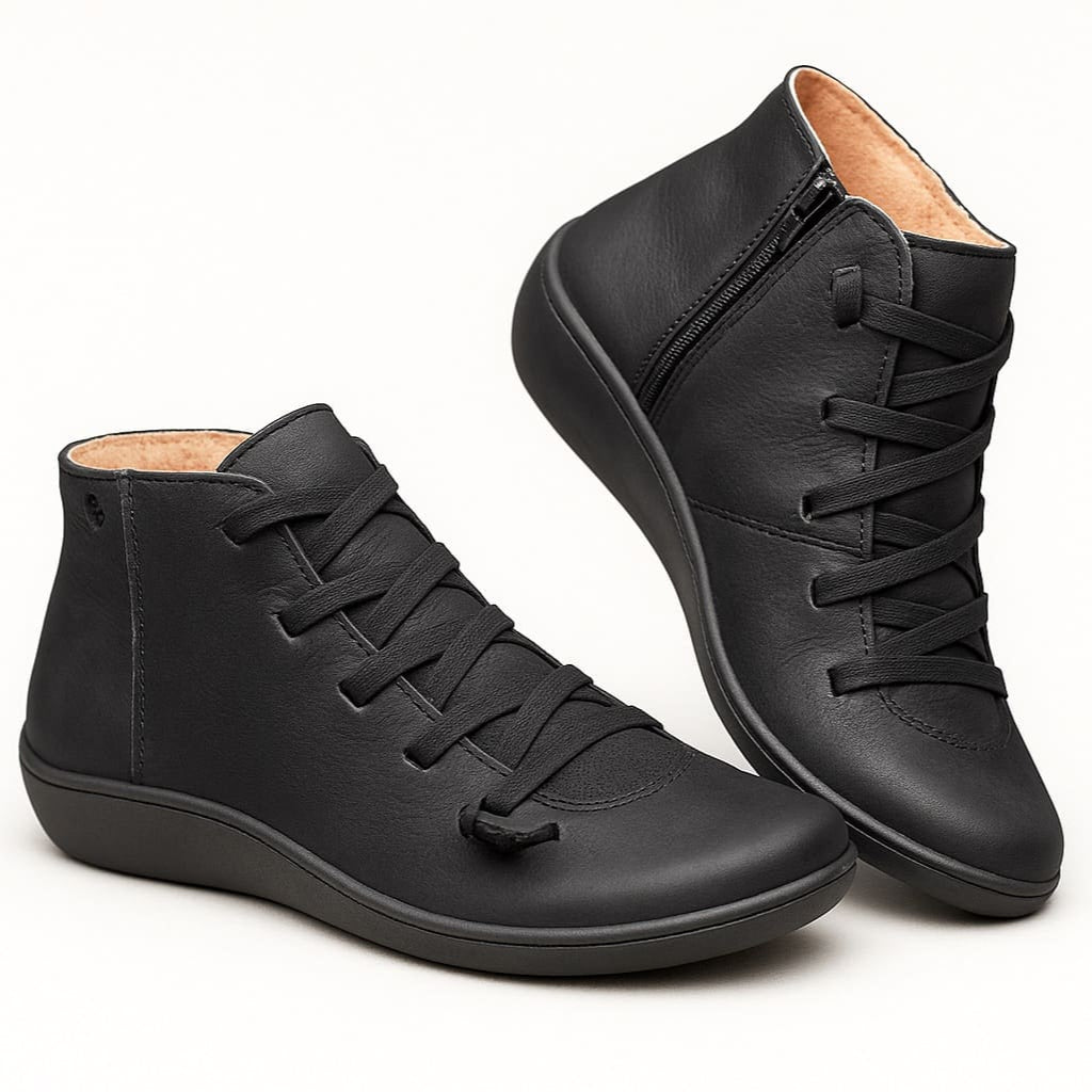 Chaussures Orthopédiques en Cuir à Lacets - Bottines pour Pieds Larges