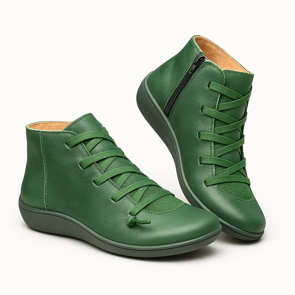 Chaussures Orthopédiques en Cuir à Lacets - Bottines pour Pieds Larges