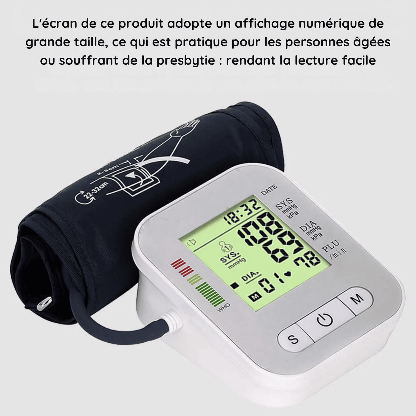 Tensiomètre électronique pour bras avec écran LCD haute définition